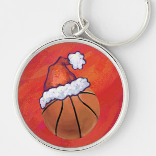 Basketball in Weihnachtsmannmütze Schlüsselanhänger