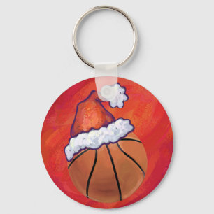 Basketball in Weihnachtsmannmütze Schlüsselanhänger