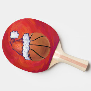 Basketball in Weihnachtsmannmütze Tischtennis Schläger