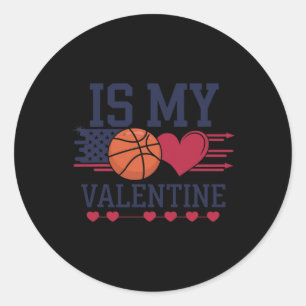 Basketball ist mein Herz am Valentinstag Runder Aufkleber