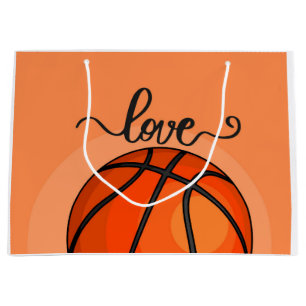 Basketball ist orange mit Liebe Aquarell   Große Geschenktüte