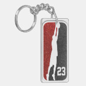 Basketball-Jersey-Nummer in Rot und Schwarz-Glitze Schlüsselanhänger (Vorderseite links)