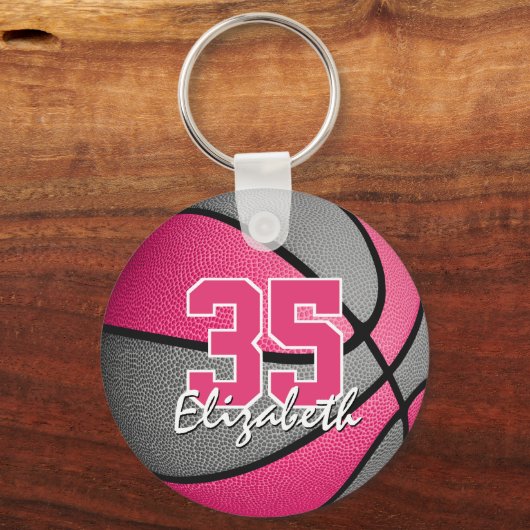 Basketball-Jerseynummer eines rosa grauen Mädchens Schlüsselanhänger (Vorderseite)