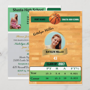 Basketball-Karte W/ Stats Grad Einladungen - grün