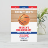 Basketball Kids Birthday Party Ticket Invitation Einladung (Stehend Vorderseite)