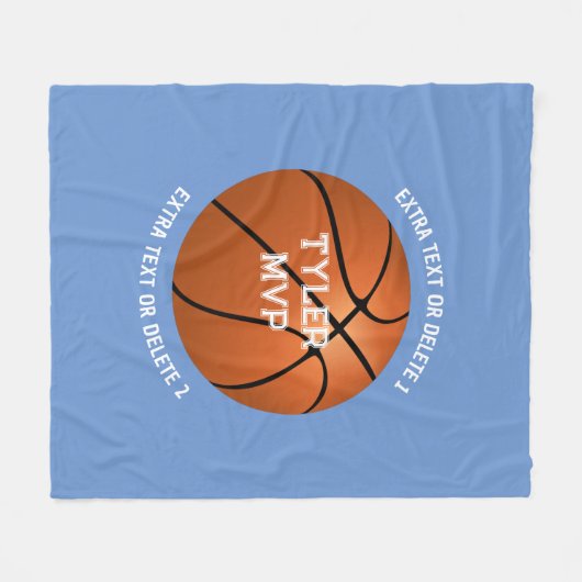 Basketball Kind Name MVP/Nummer Extra Text Blau Fleecedecke (Vorderseite (Horizontal))
