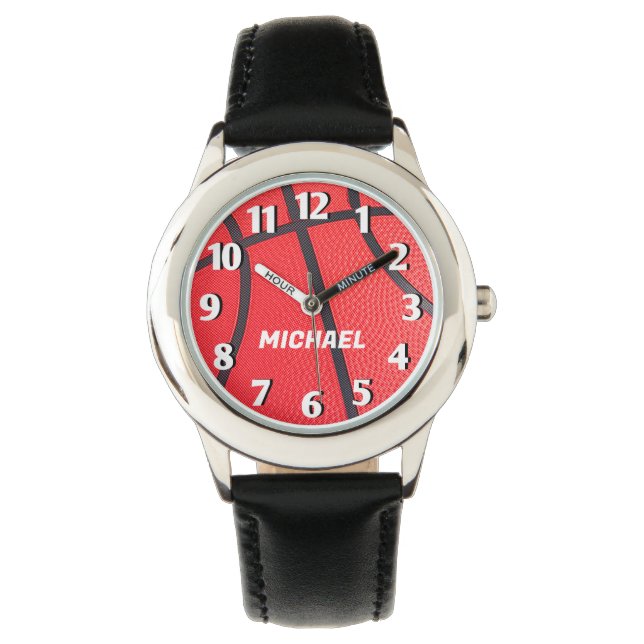 Basketball Kinder schwarz hinzufügen Armbanduhr (Vorderseite)