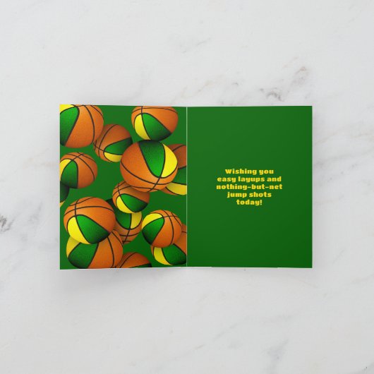 Basketball-Kindergeburtstag in grünem Gold Karte (Innenseite)