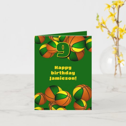 Basketball-Kindergeburtstag in grünem Gold Karte (Gelbe Blume)