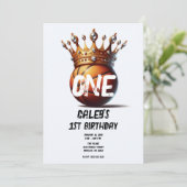 Basketball King Gold Crown Foto 1. Geburtstag Einladung (Stehend Vorderseite)
