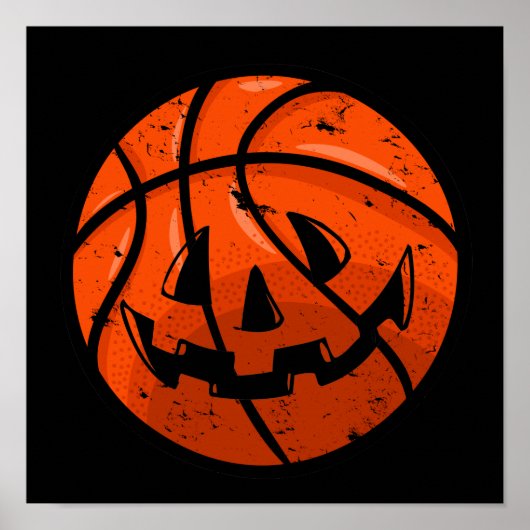 Basketball Kürbislaterne Grunge Halloween Pumpkin Poster (Vorne)