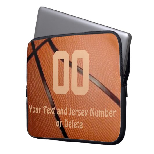 Basketball-Laptop-Hülse mit Ihrer ZAHL und NAMEN Laptopschutzhülle (Vorderseite Links)
