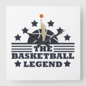 Basketball-Legende-Spieler Blau- und Orangenball Quadratische Wanduhr (Vorderseite)