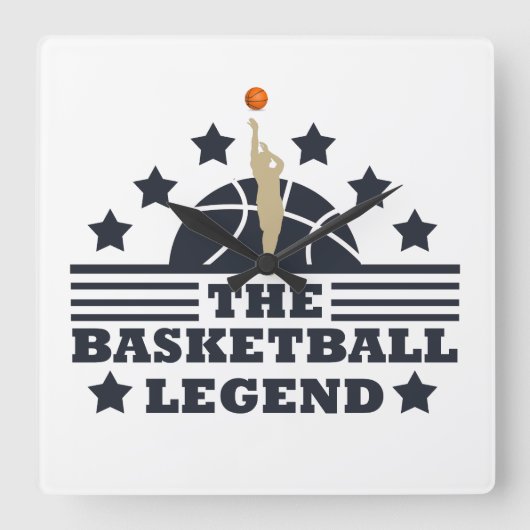 Basketball-Legende-Spieler Blau- und Orangenball Quadratische Wanduhr (Vorderseite)