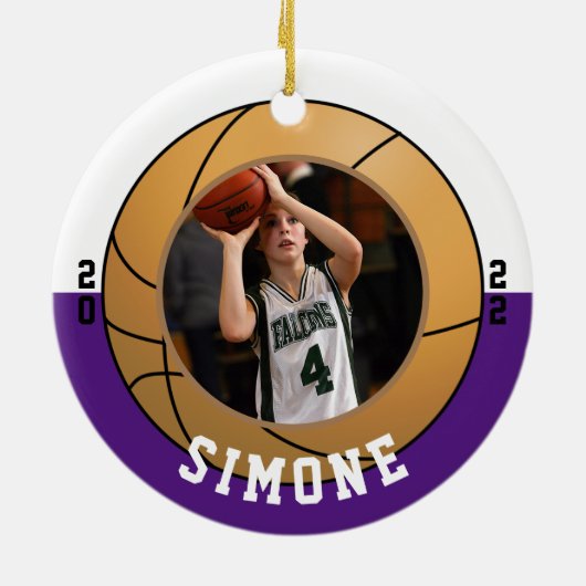 Basketball Lila Keramik Ornament (Hinten)