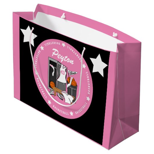 Basketball-Locker-Room mit eigenem Spielernamen Große Geschenktüte (Rückseite Schrägansicht)
