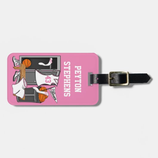 Basketball Lockerroom Custom Player Name Number Gepäckanhänger (Vorderseite horizontal)