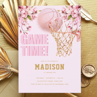 Basketball Luxury Girl Birthday Pink Gold Einladung