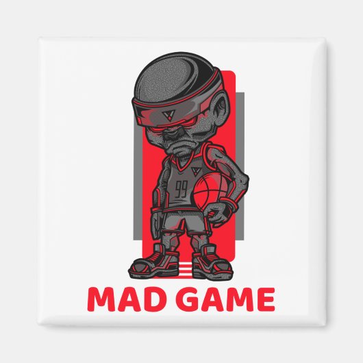 Basketball Mad Game Rot und Grau Magnet (Vorne)