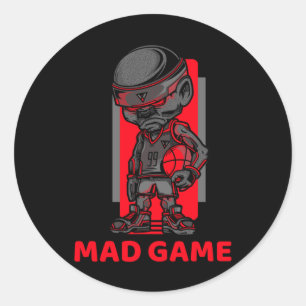 Basketball Mad Game Rot und Grau Runder Aufkleber