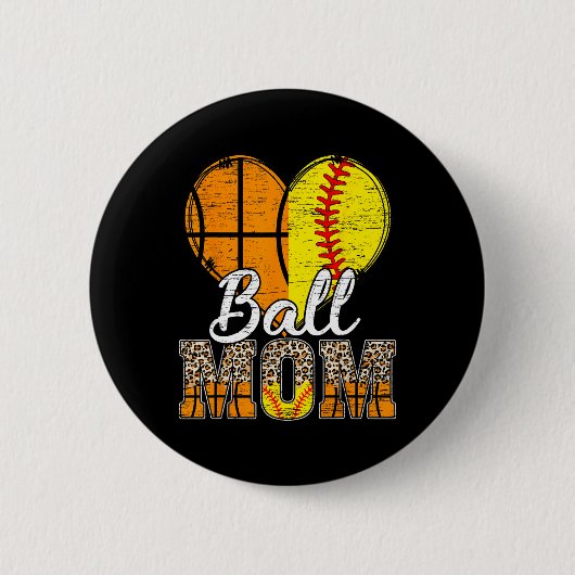 Basketball Mama Herzstück Softball Mama Leopard Mu Button (Vorderseite)