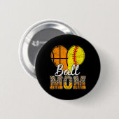 Basketball Mama Herzstück Softball Mama Leopard Mu Button (Vorne & Hinten)
