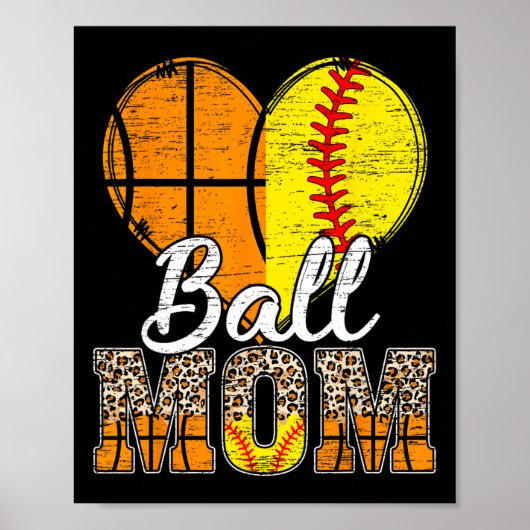 Basketball Mama Herzstück Softball Mama Leopard Mu Poster (Vorne)
