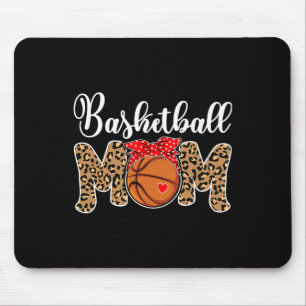Basketball Mama Leopard Messy Bun Game Day Fun Mot Mousepad