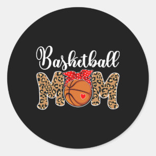 Basketball Mama Leopard Messy Bun Game Day Fun Mot Runder Aufkleber