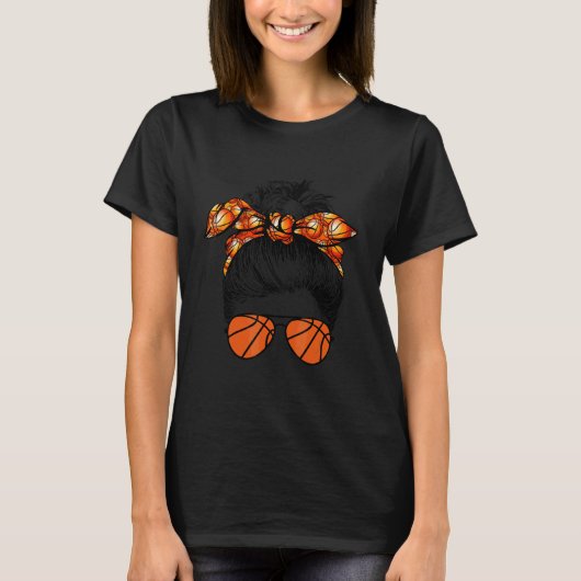 Basketball Mama Messy Bun Proud Mama Basketball Su T-Shirt (Vorderseite)
