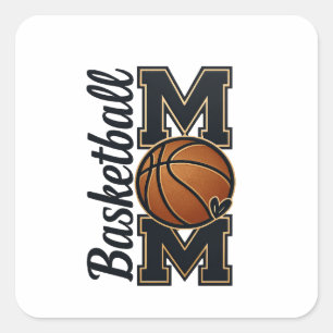 Basketball-Mama Varsity-Stil Gold Sportsteam Spir Quadratischer Aufkleber