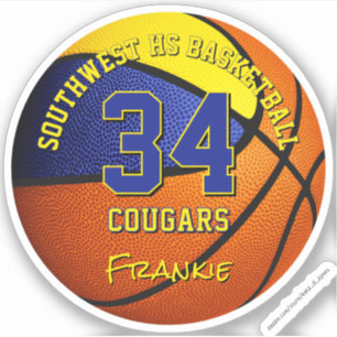 Basketball-Mannschaftsfarben Kinder Name Blau Gold Aufkleber