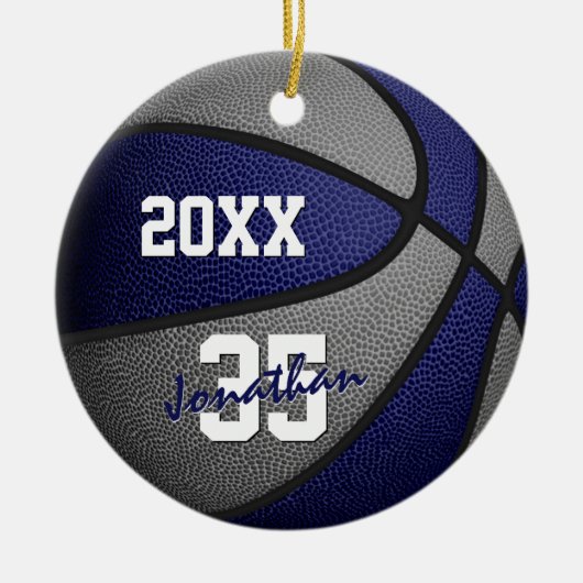Basketball-Mannschaftsmemento für blaugraue Jungen Keramik Ornament (Vorne)