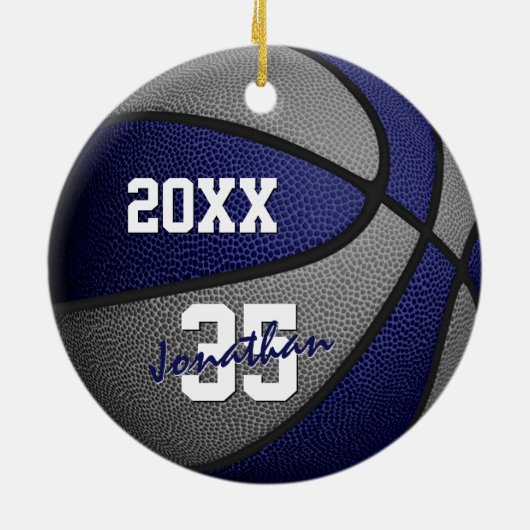Basketball-Mannschaftsmemento für blaugraue Jungen Keramik Ornament (Hinten)