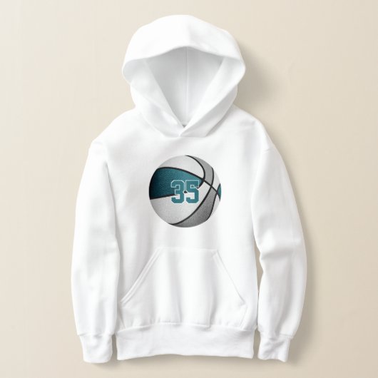 Basketball mit aquamarinen grauen Kindern Hoodie (Ablage )