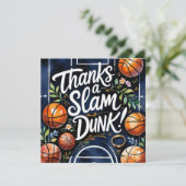 Basketball mit Ball Dank einer Slam-Dunk-Hochzeit Dankeskarte (Stehend Vorderseite)