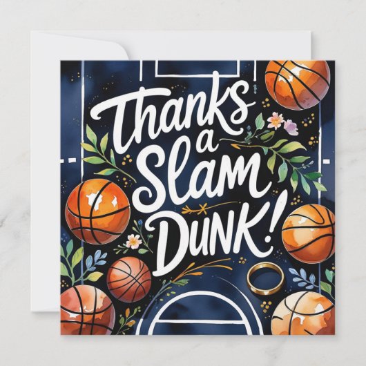Basketball mit Ball Dank einer Slam-Dunk-Hochzeit Dankeskarte (Vorderseite)