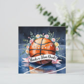 Basketball mit Ball Dank einer Slam-Dunk-Hochzeit Dankeskarte (Stehend Vorderseite)
