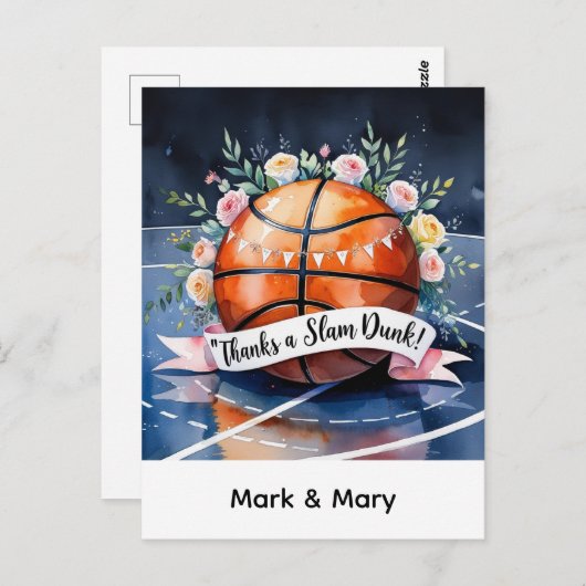Basketball mit Ball Dank einer Slam-Dunk-Hochzeit Postkarte (Vorne/Hinten)