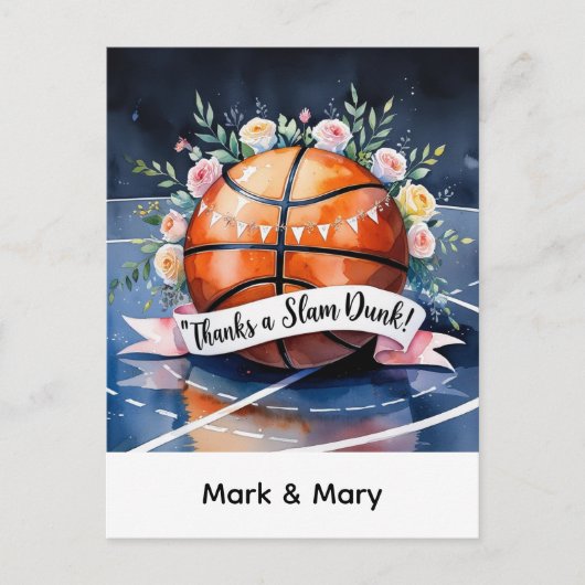 Basketball mit Ball Dank einer Slam-Dunk-Hochzeit Postkarte (Vorderseite)