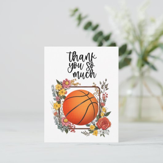 Basketball mit Blume für Trainer Dankeskarte (Stehend Vorderseite)