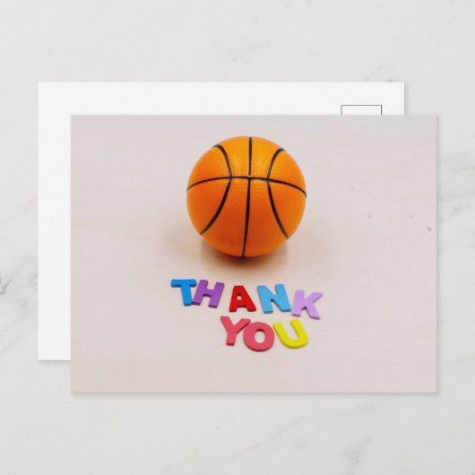 Basketball mit Dankeschön Wort Holz Hintergrund Postkarte (Vorne/Hinten)