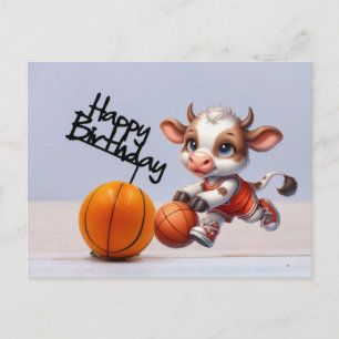 Basketball mit Happy Birthday auf weißem Hintergru Postkarte