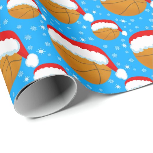 Basketball mit Hut und Schneeflocken Blau des Weih Geschenkpapier (Rolleneckpunkt)