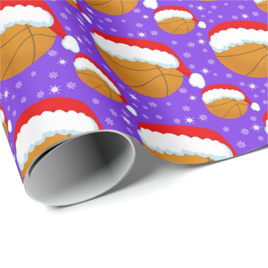 Basketball mit Hut und Schneeflocken Lila Geschenkpapier (Rolleneckpunkt)