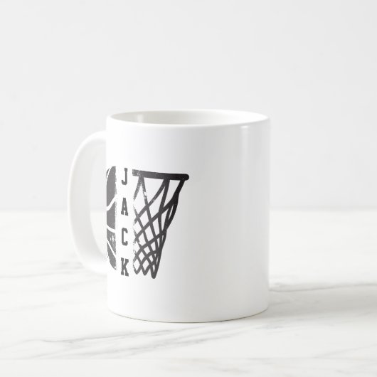Basketball mit Ihrem Namen oder Team Kaffeetasse (Vorderseite Links)