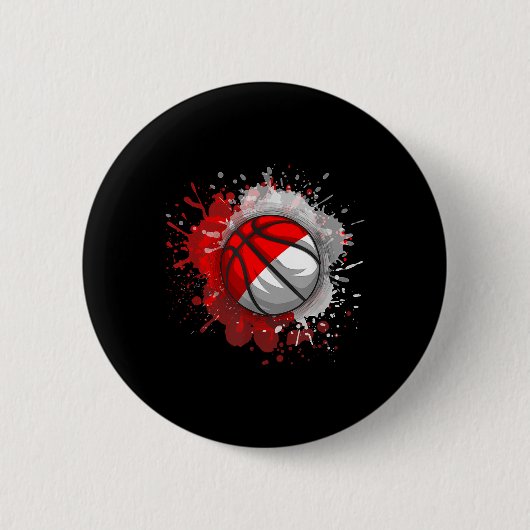 Basketball mit indonesischer Flagge Button (Vorderseite)