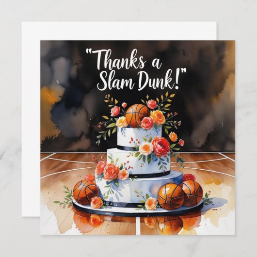 Basketball mit Kuchen und Blume Dankeskarte (Vorne/Hinten)