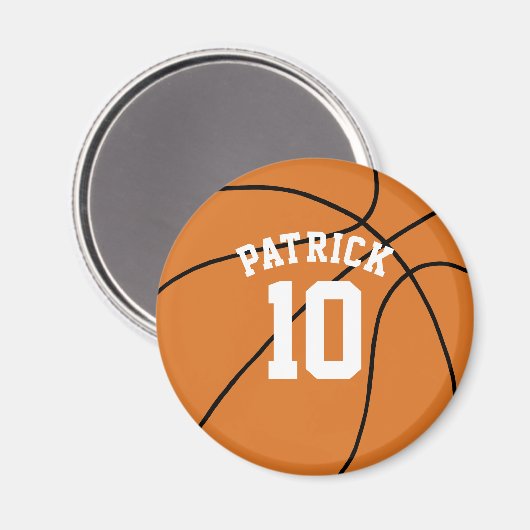 Basketball mit Name und Teamnummer Magnet (Vorderseite/Rückseite)