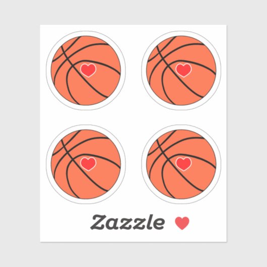 Basketball mit rotem Herzstück Aufkleber (Blatt)